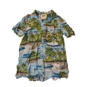 Denim & Flower Men’s Button Up Short Sleeve Beach Graphic Shirt Size Medium